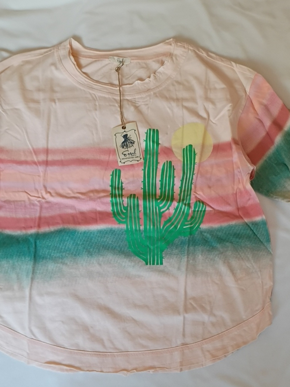 Easel Small Nwt Women's Pink & Green 🌵 Cactus Sundown Western Boho Tee 005